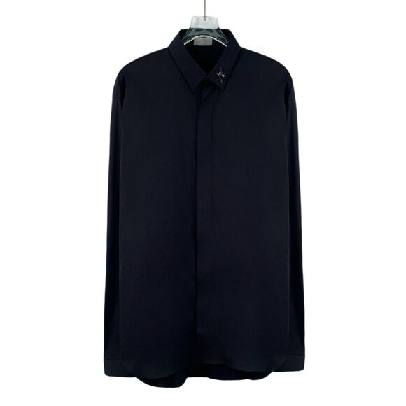 FM0457 Dior Black Heavy Industry Bee Sequin Embroidered Cotton Lapel Long Sleeve